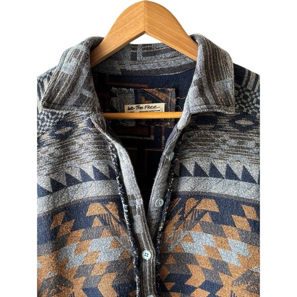 Free People Size L Oversized Half Button Southwest Print Blanket Pullover Top - Picture 4 of 9